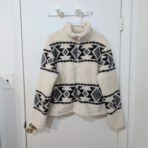 Lucky Brand Cozy Fleece Geo Print Jacket Full Zip Medium